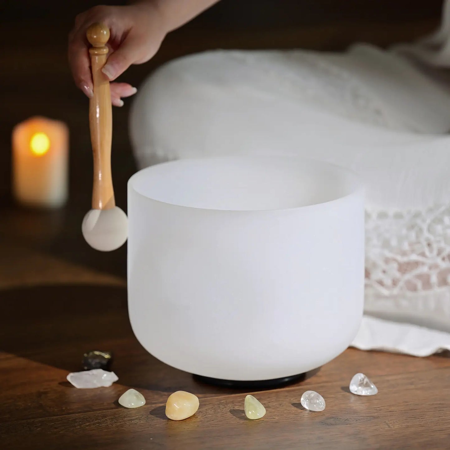 Quartz Crystal Singing Bowl for Sound Healing, Meditation, Yoga with Free Mallet