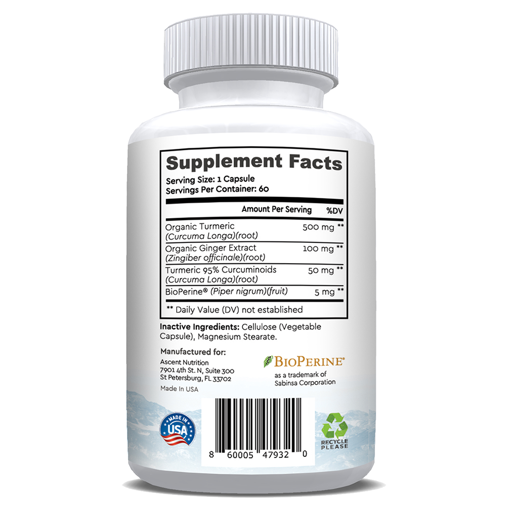 Organic Turmeric Complex, 60 Capsules, 655 mg each by Ascent Nutrition