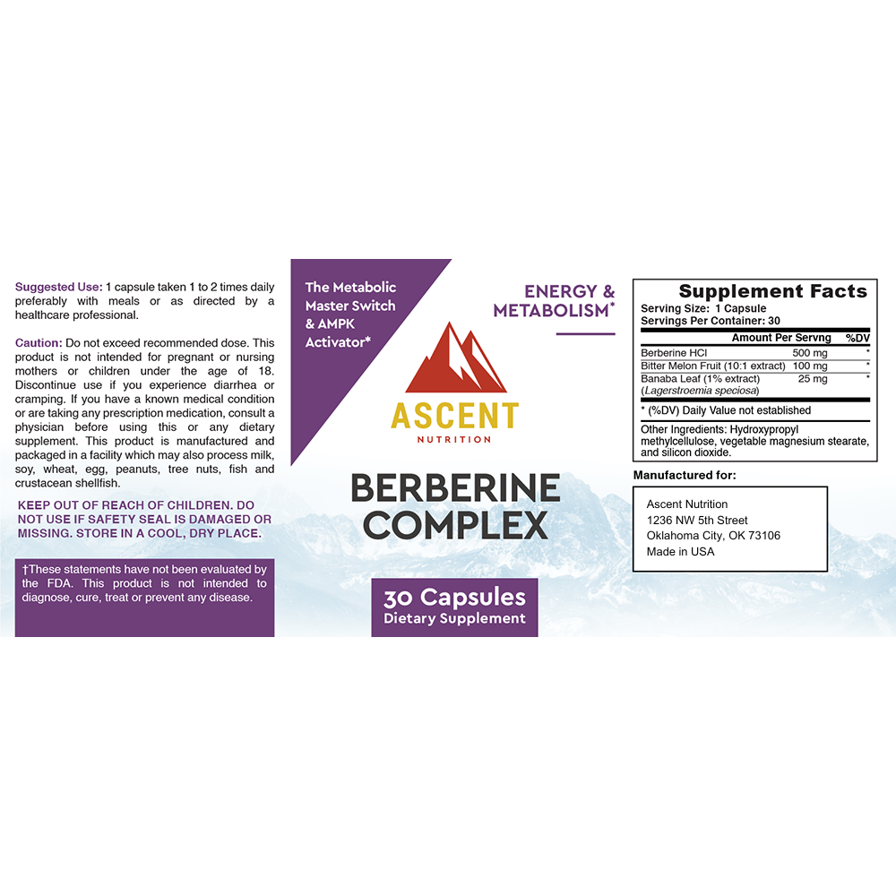 Berberine Complex, 30 Capsules, 500 mg each by Ascent Nutrition