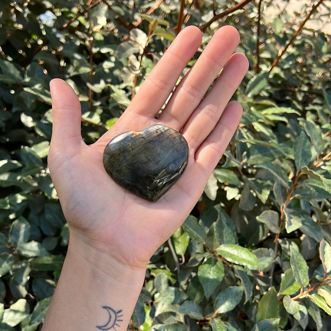 LABRADORITE HEART SHAPED PALM STONE