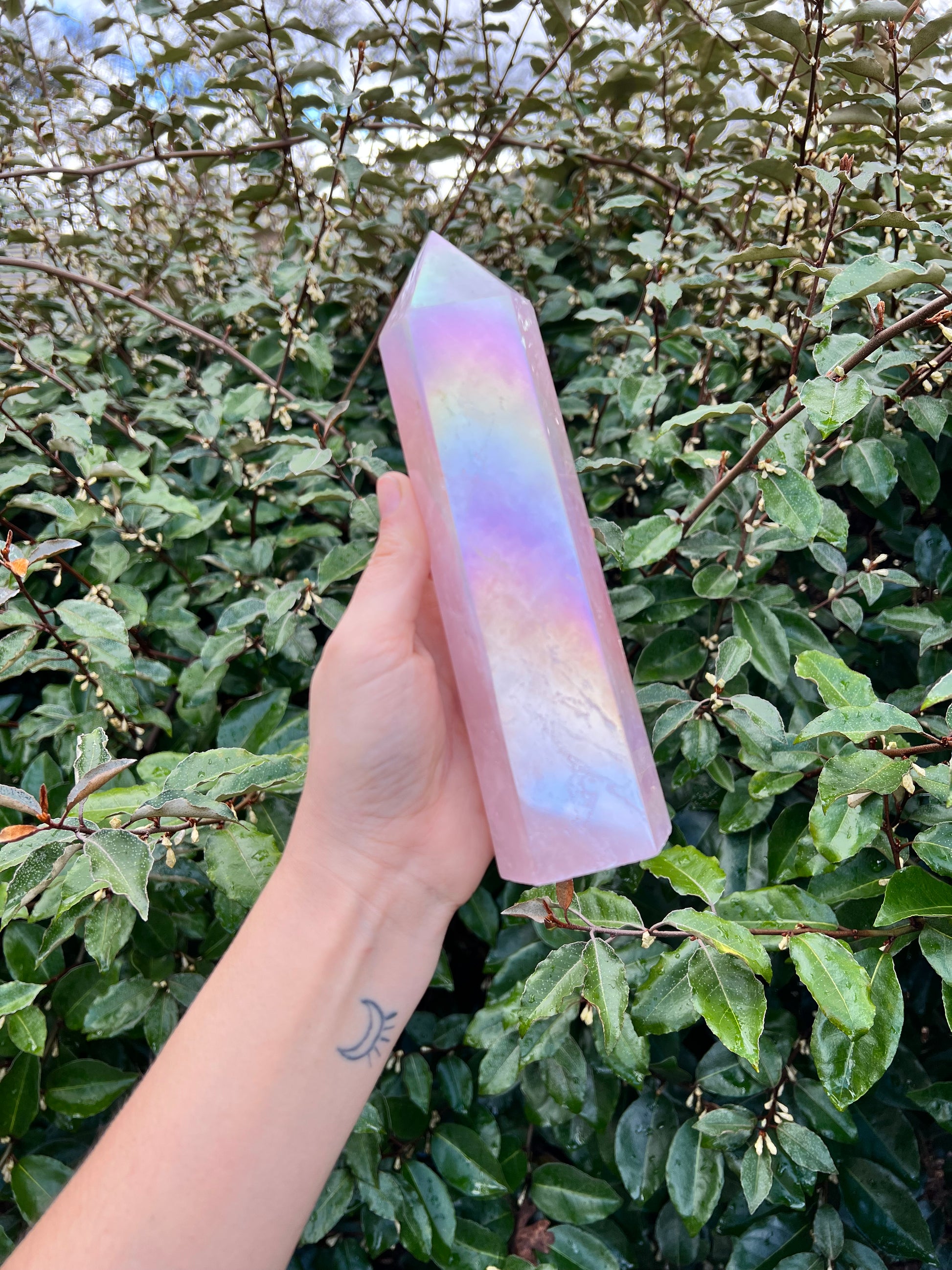 ANGEL AURA COATED ROSE QUARTZ TOWER