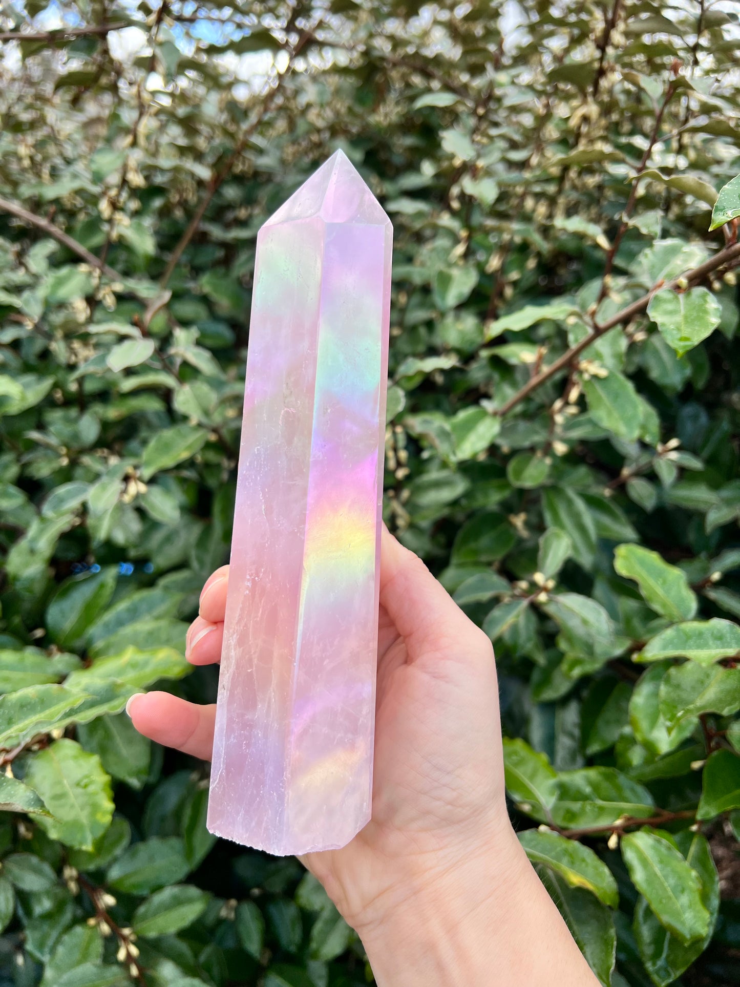 ANGEL AURA COATED ROSE QUARTZ TOWER