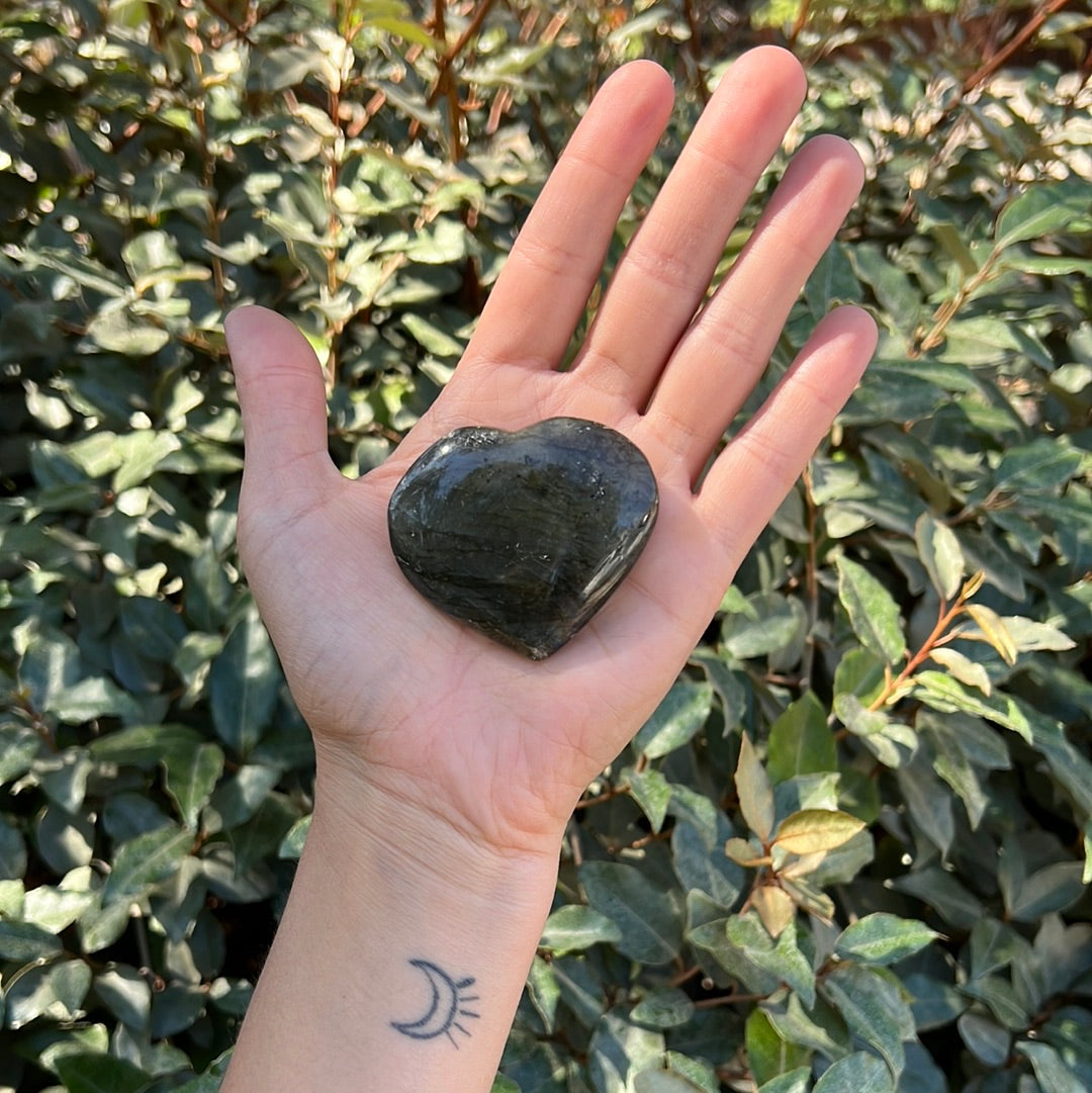 LABRADORITE HEART SHAPED PALM STONE