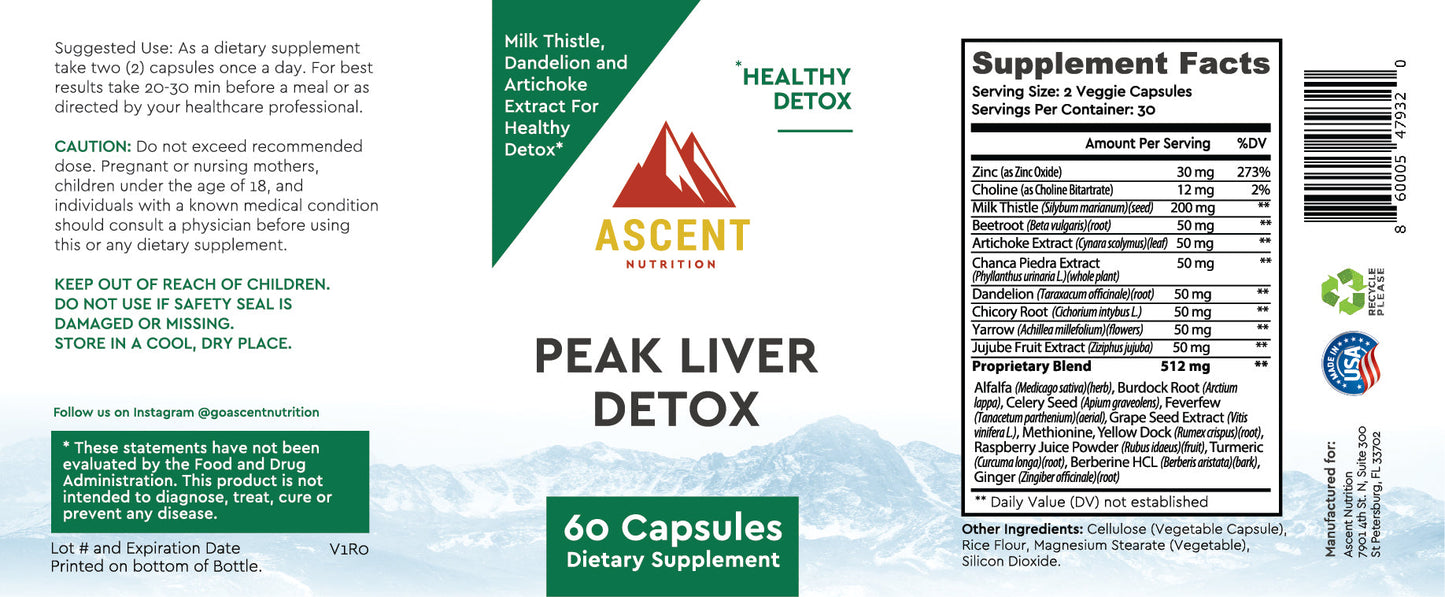 Peak Liver Detox, 60 Capsules, 256 mg each by Ascent Nutrition