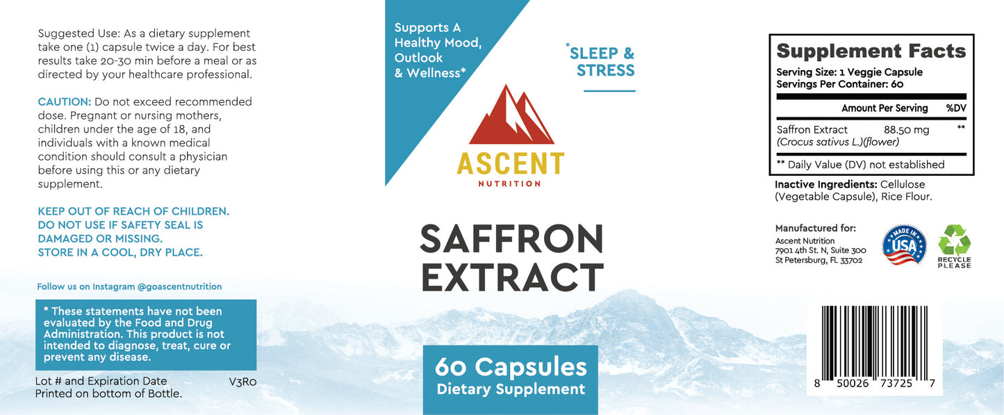 Saffron Extract, 60 Capsules, 88.5 mg each by Ascent Nutrition