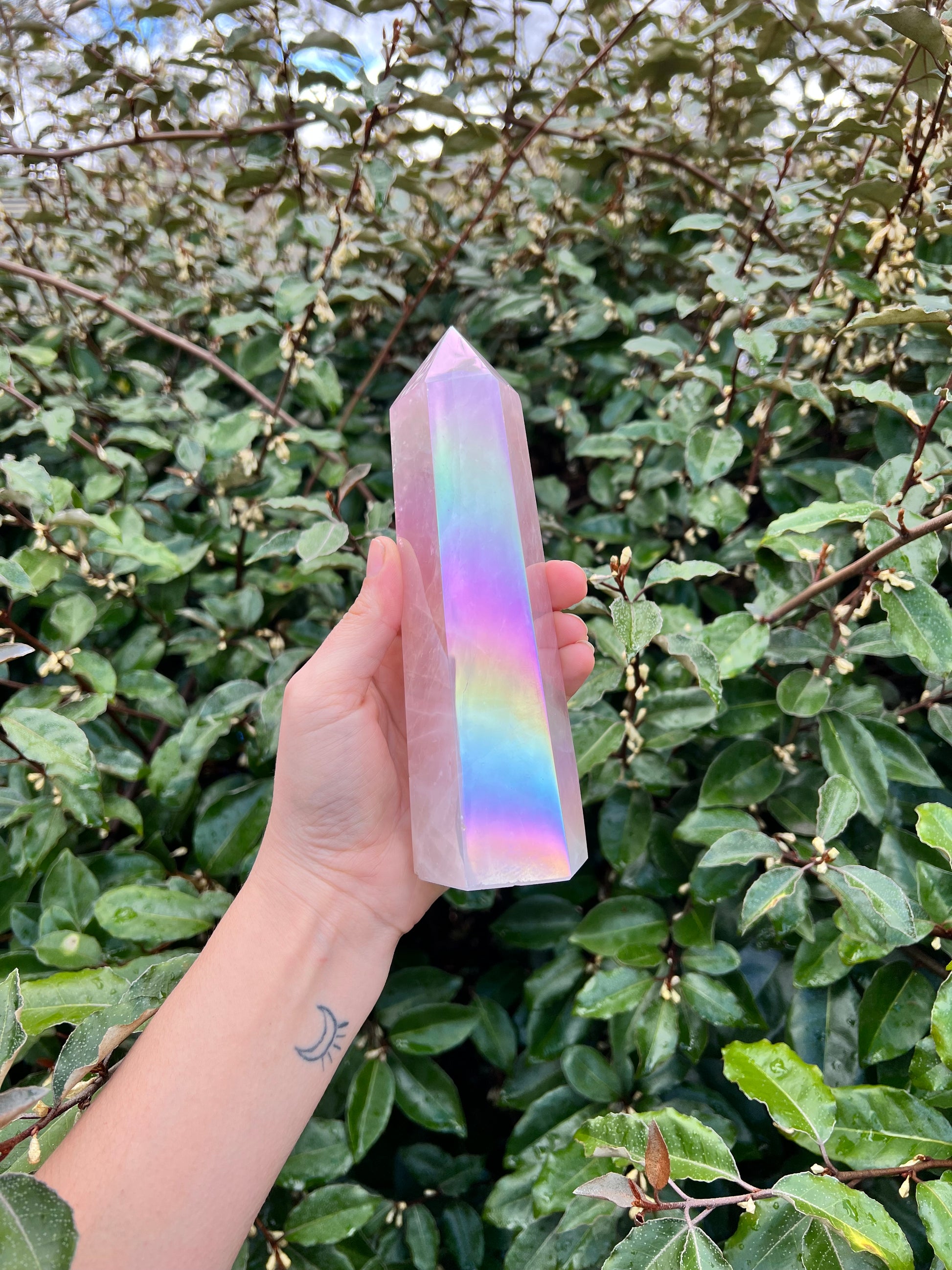 ANGEL AURA COATED ROSE QUARTZ TOWER