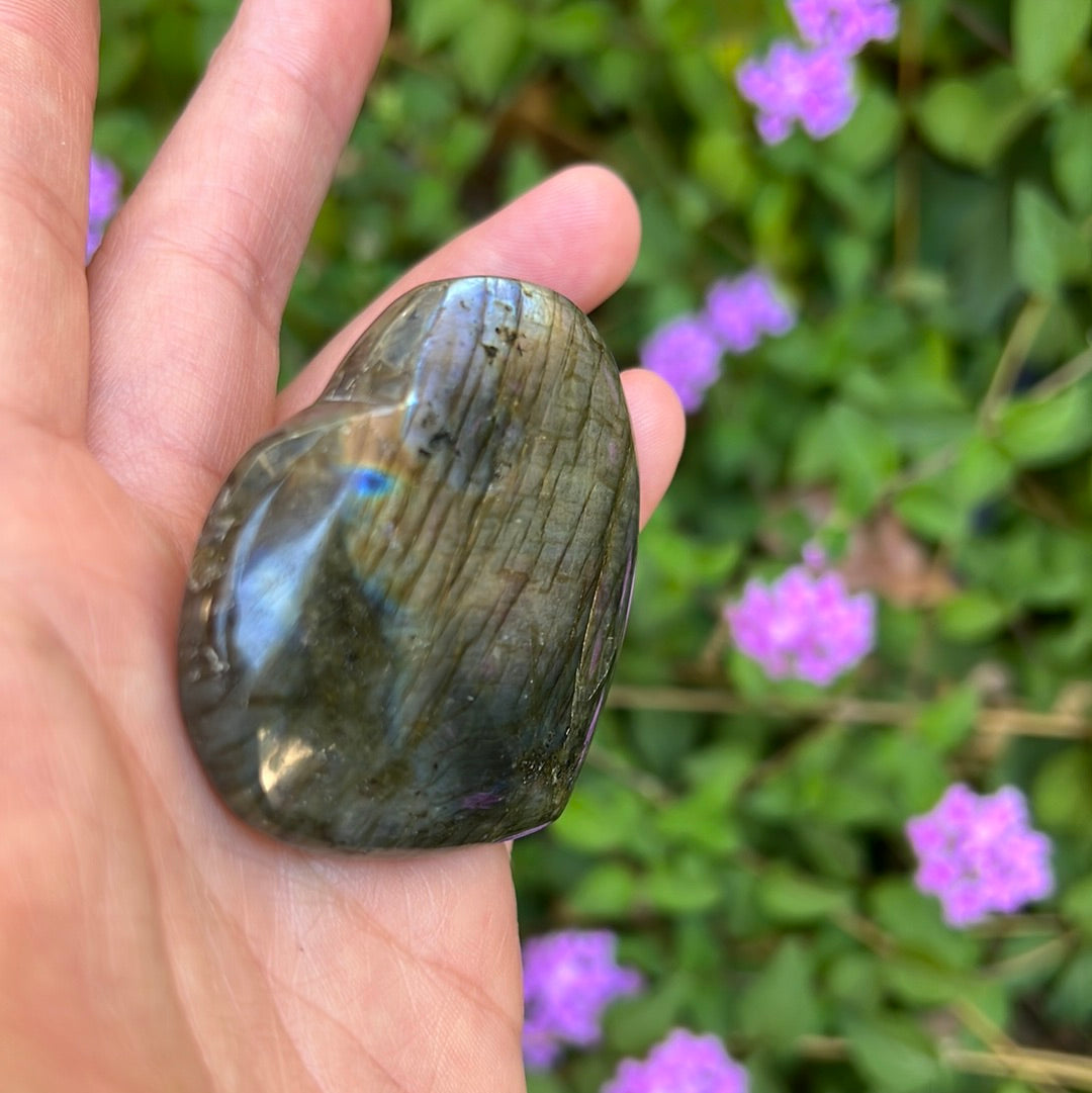 LABRADORITE HEART SHAPED PALM STONE