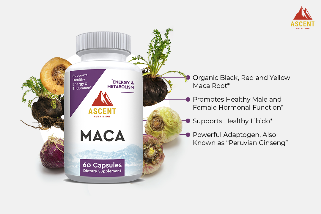 Organic Maca Root, 60 Capsules, 1500 mg each by Ascent Nutrition