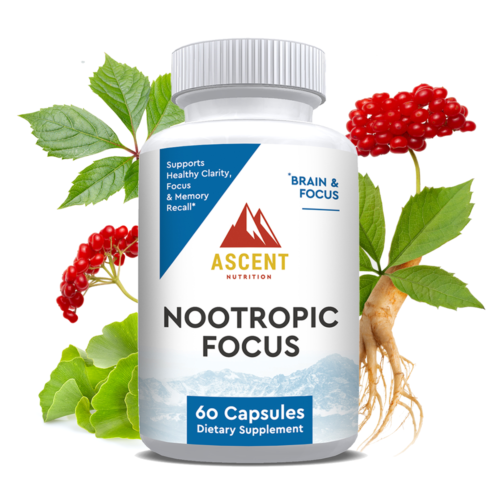 Nootropic Focus, 60 Capsules, 800 mg Ginseng + 720 mg Ginkgo Biloba each by Ascent Nutrition