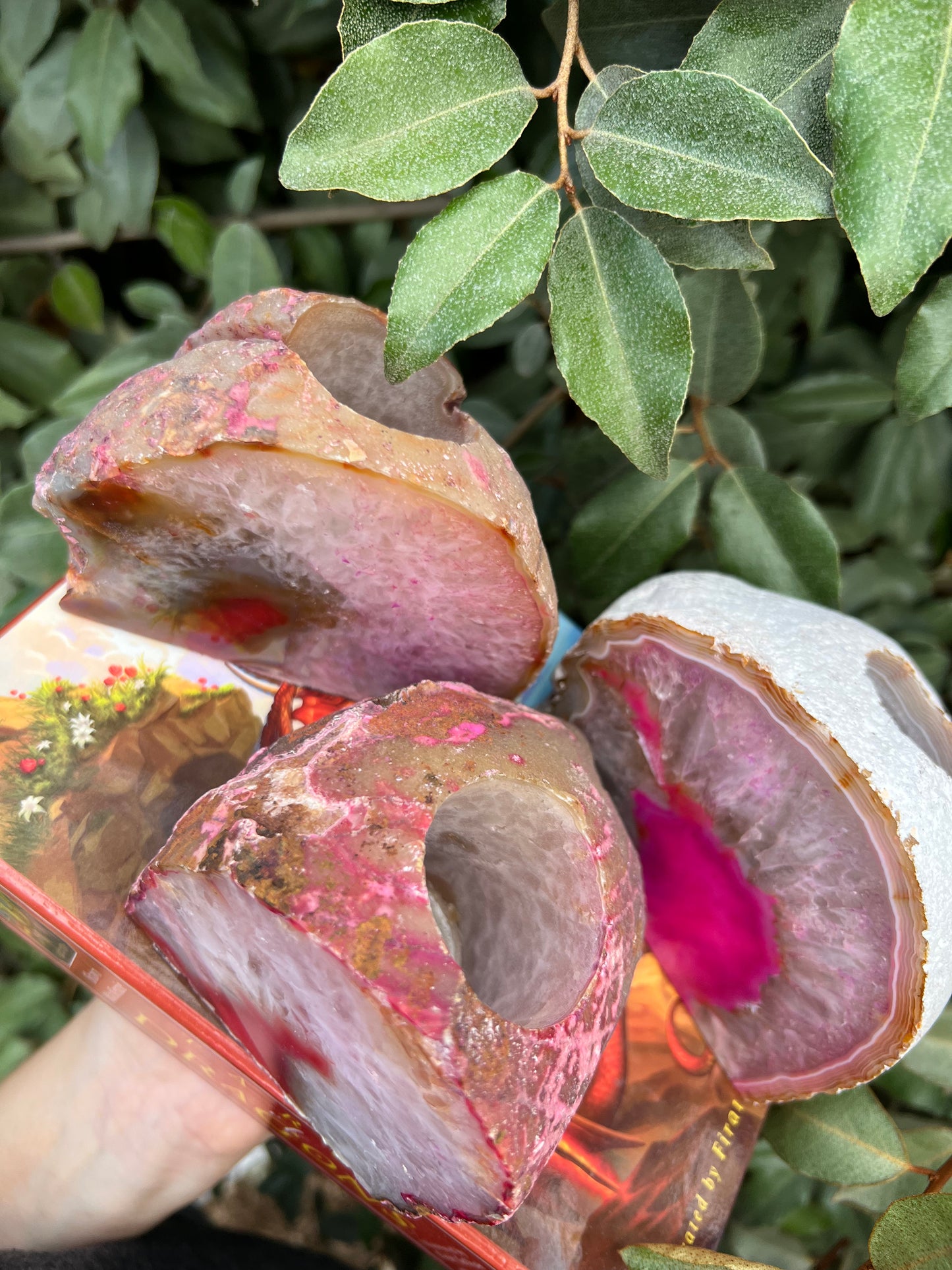 PINK AGATE GEODE CANDLE HOLDER