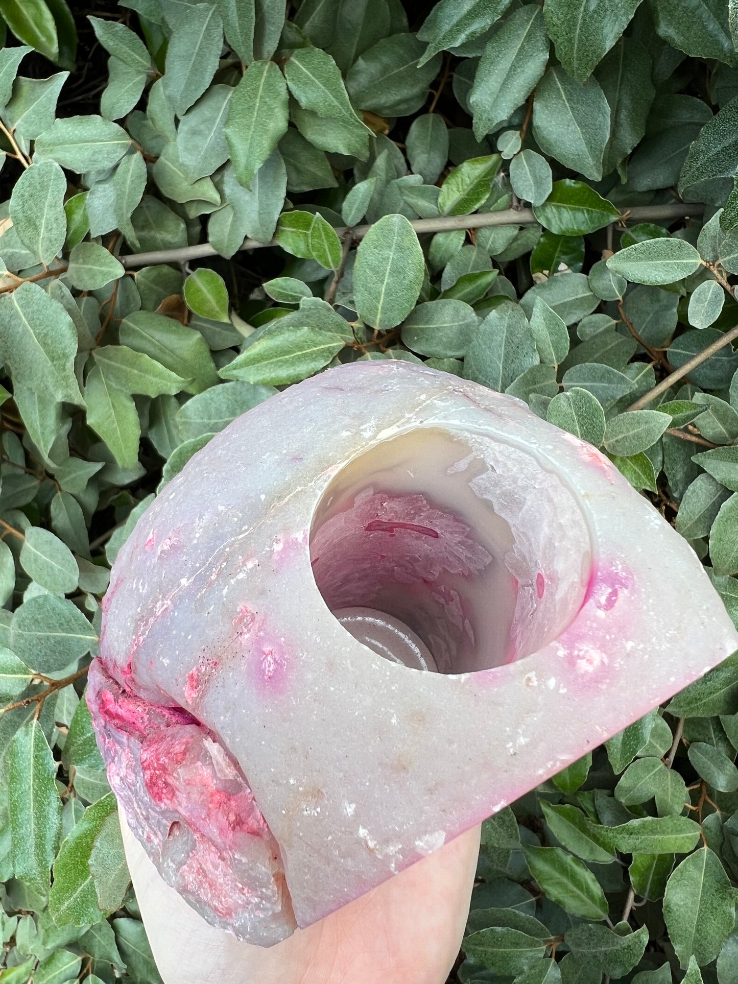 PINK AGATE GEODE CANDLE HOLDER