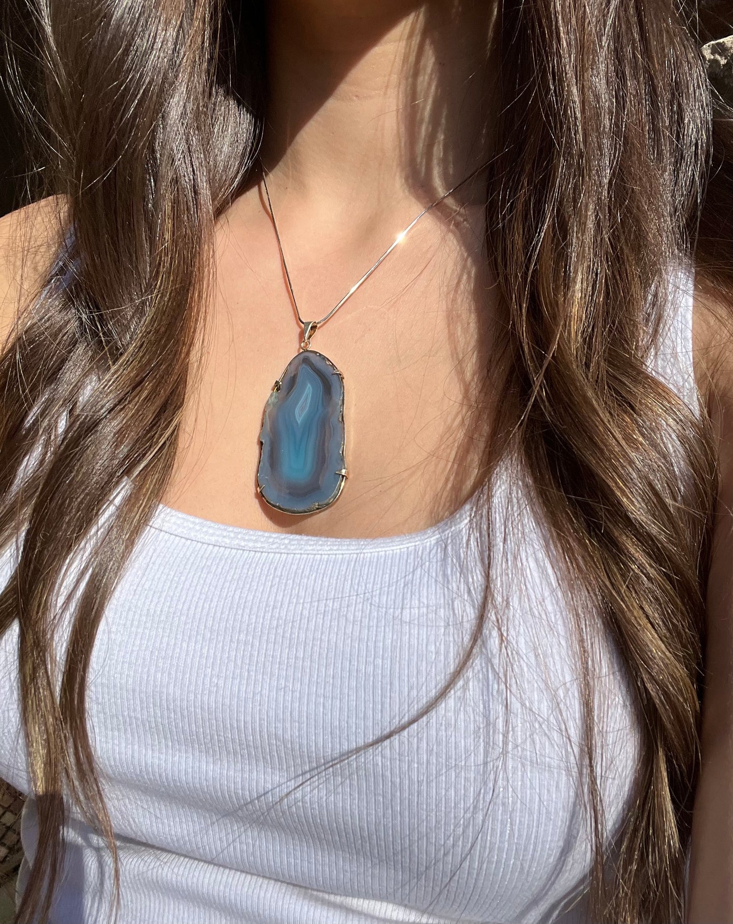 BLUE AGATE SLICE PENDANT