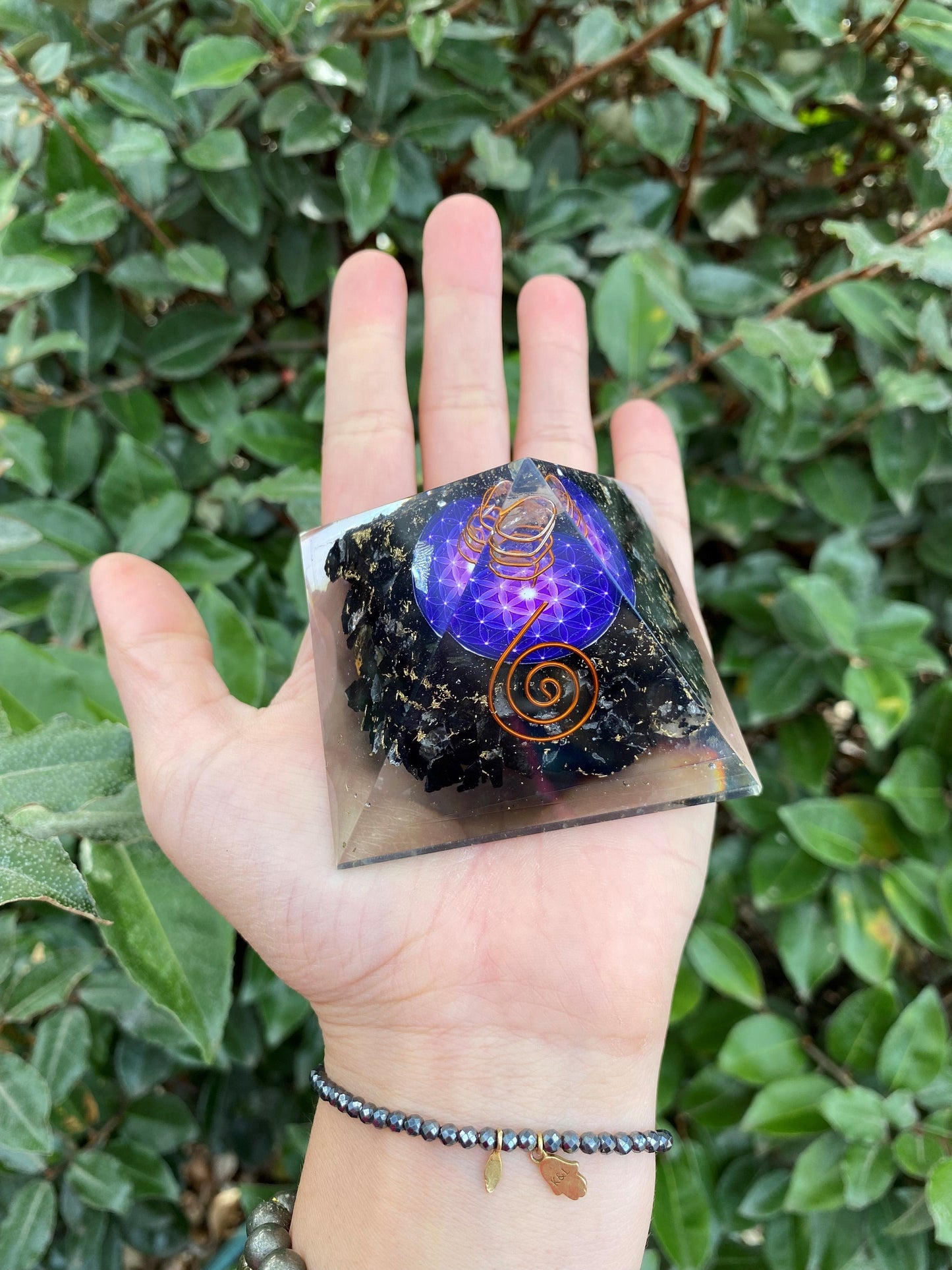 BLACK TOURMALINE FLOWER OF LIFE ORGONITE