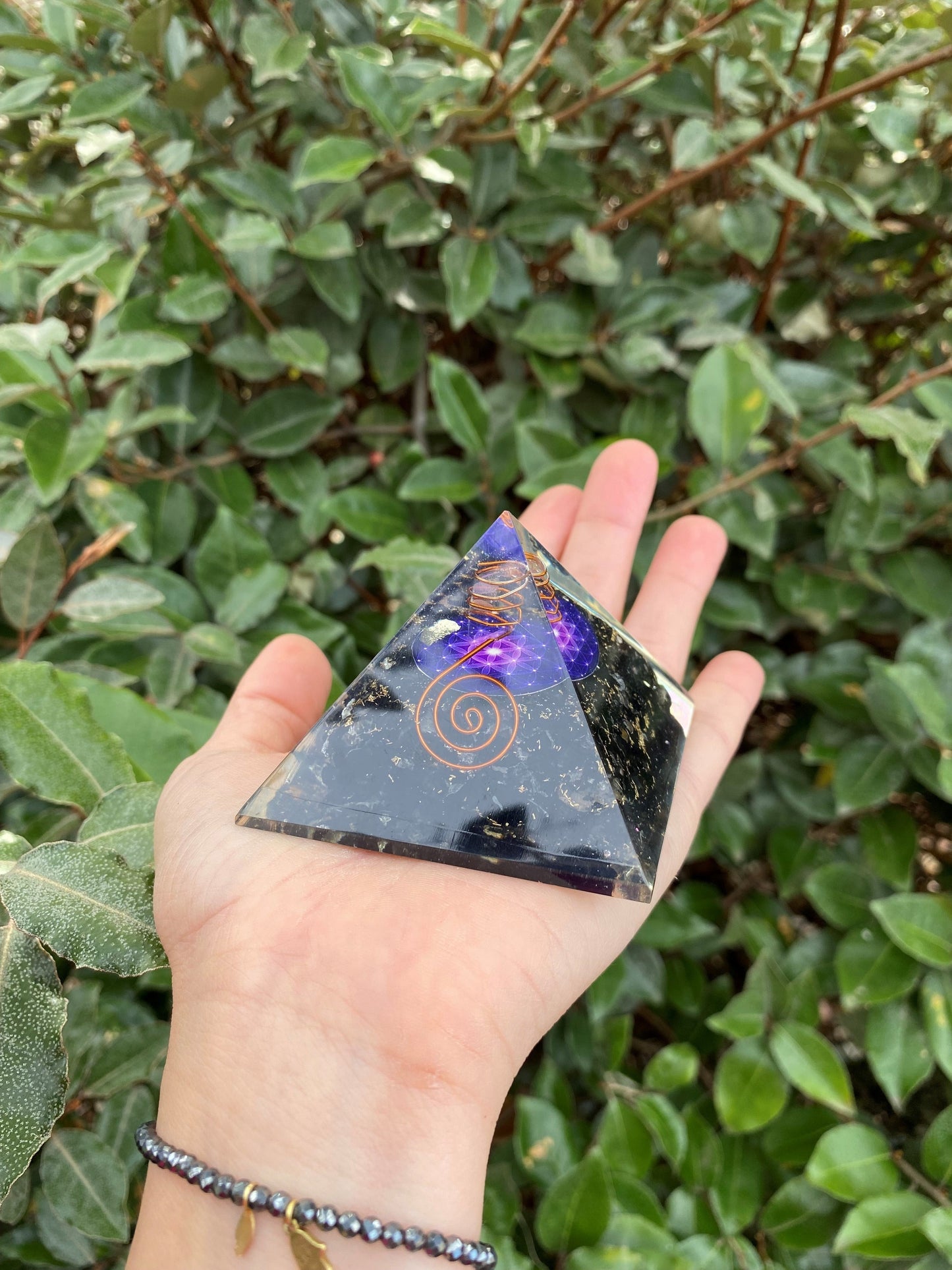 BLACK TOURMALINE FLOWER OF LIFE ORGONITE