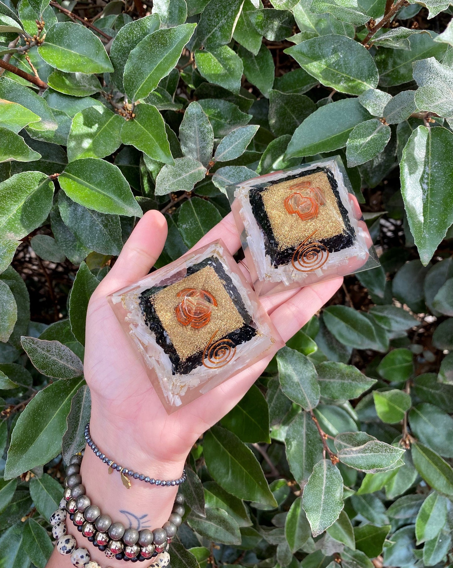 SELENITE WITH BLACK TOURMALINE ORGONITE