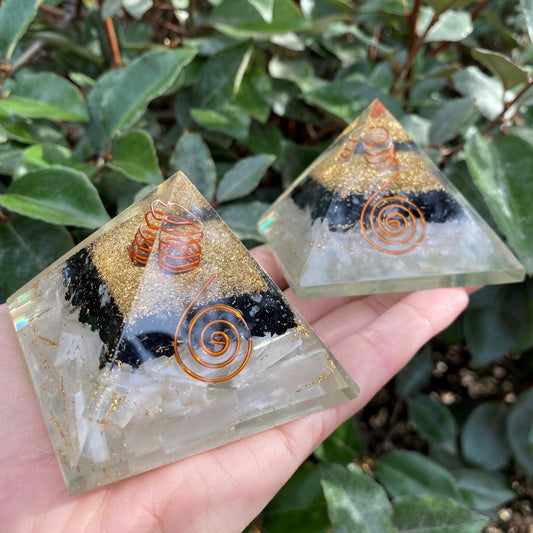 SELENITE WITH BLACK TOURMALINE ORGONITE