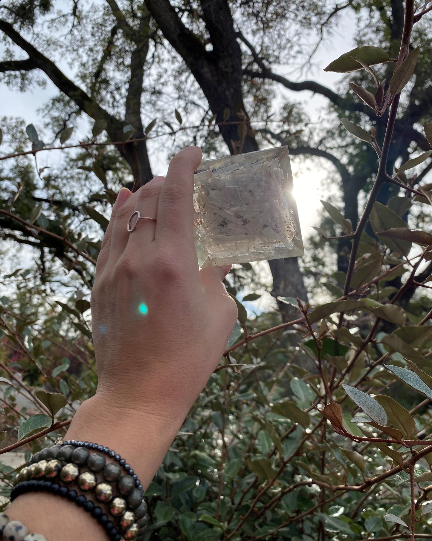 SELENITE WITH BLACK TOURMALINE ORGONITE