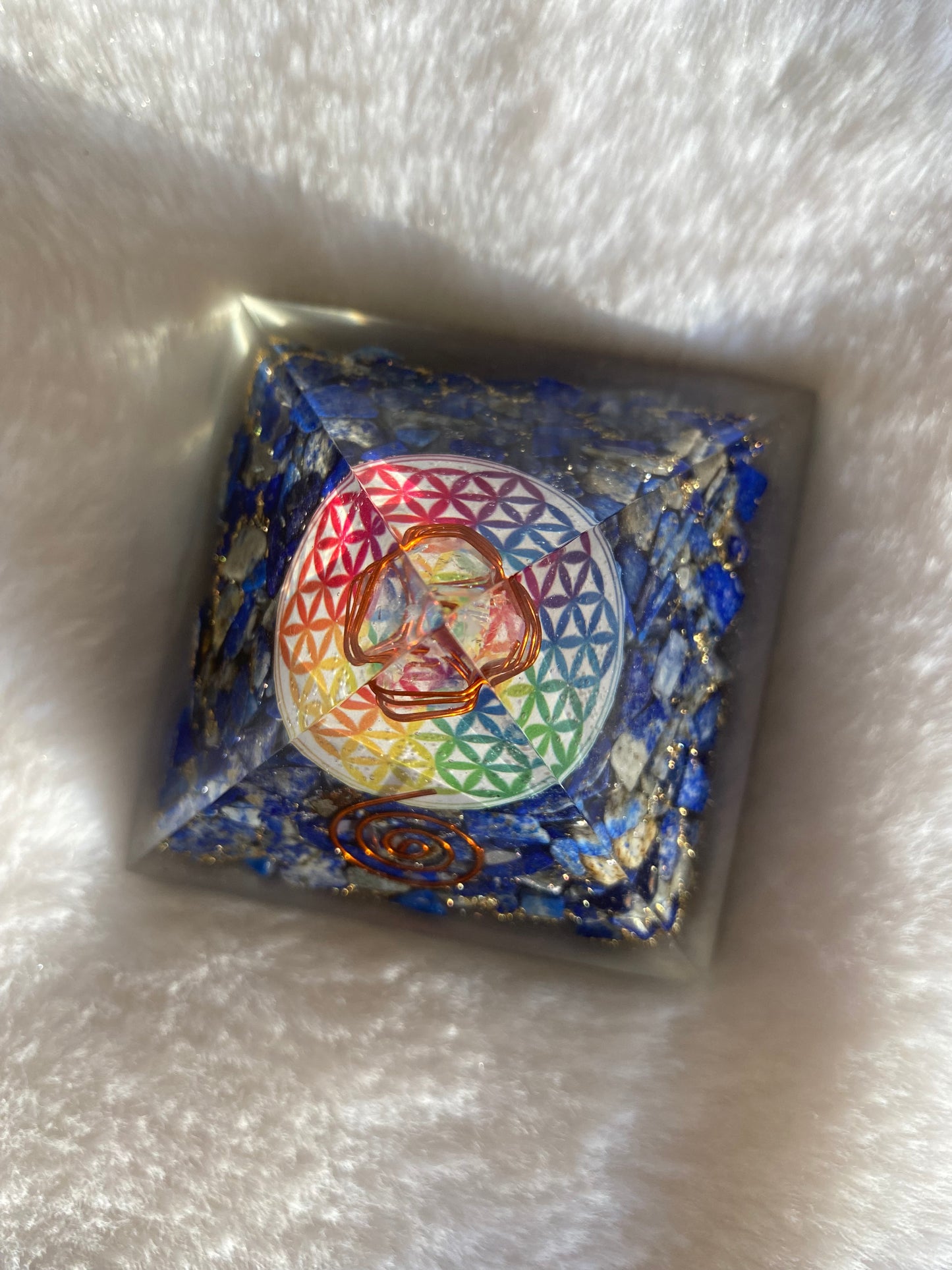 LAPIS LAZULI CHAKRA FLOWER OF LIFE ORGONITE