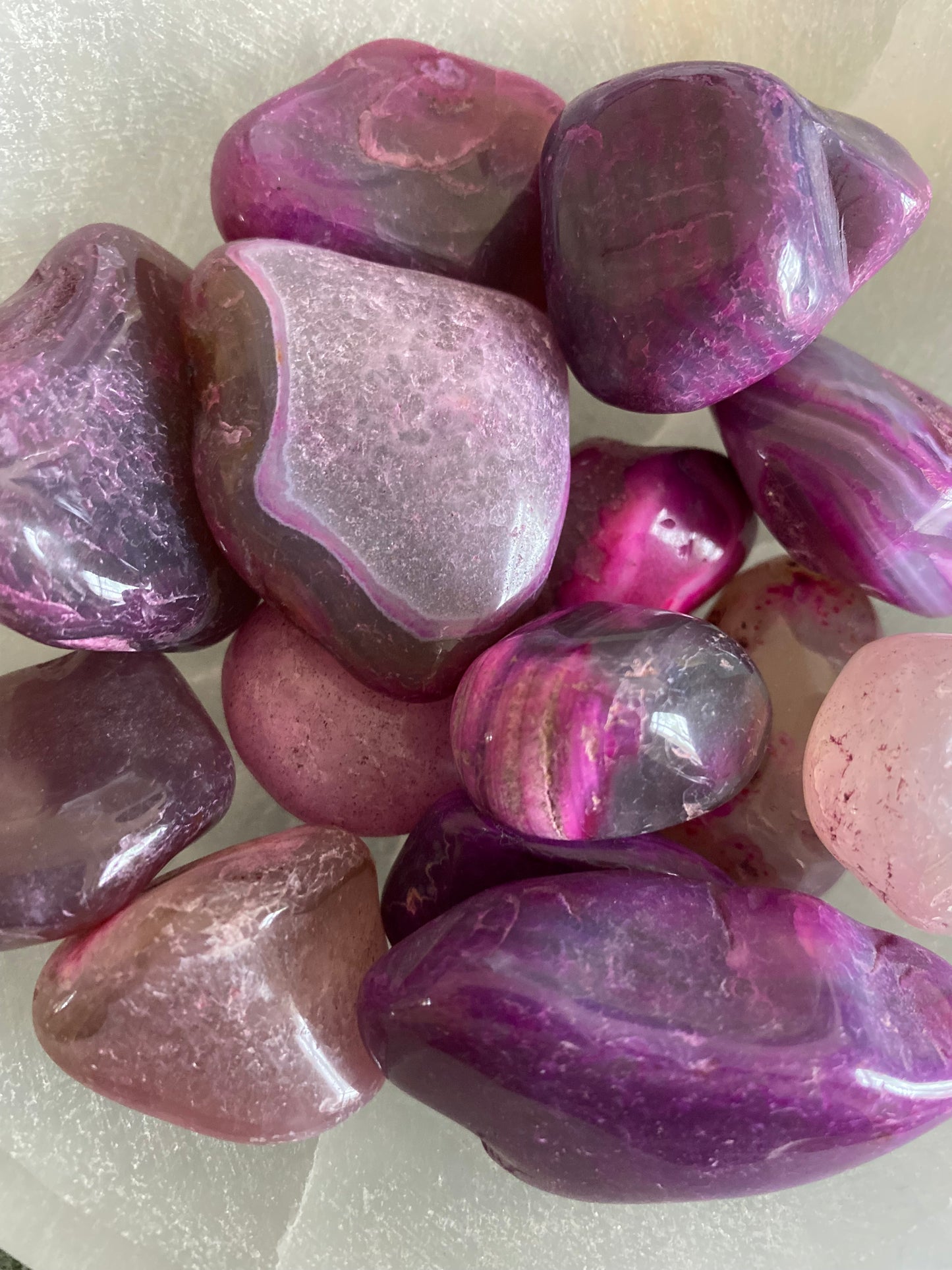 PURPLE PINK AGATE TUMBLED STONE large