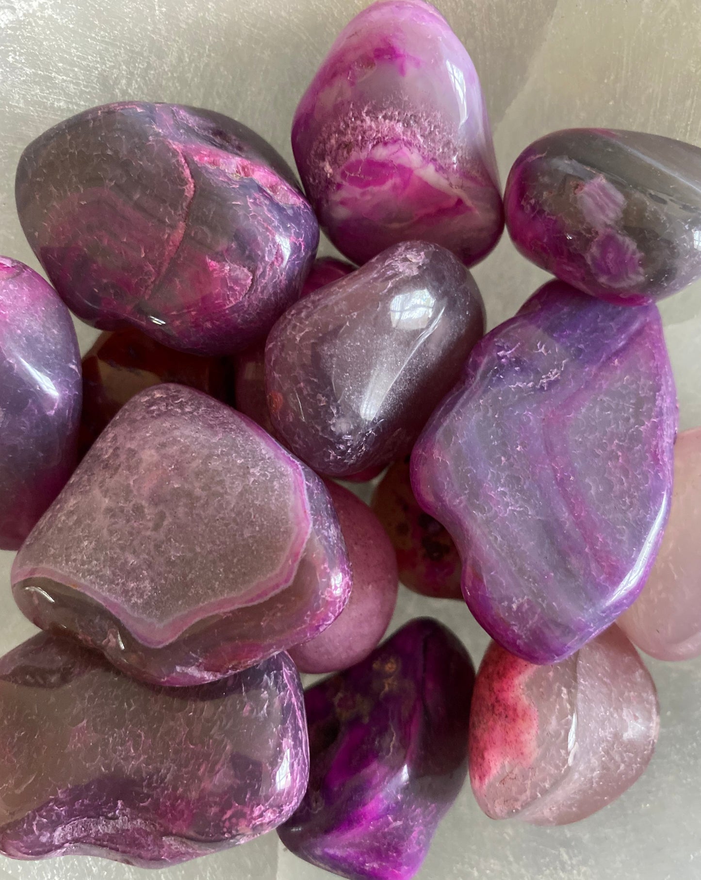 PURPLE PINK AGATE TUMBLED STONE large