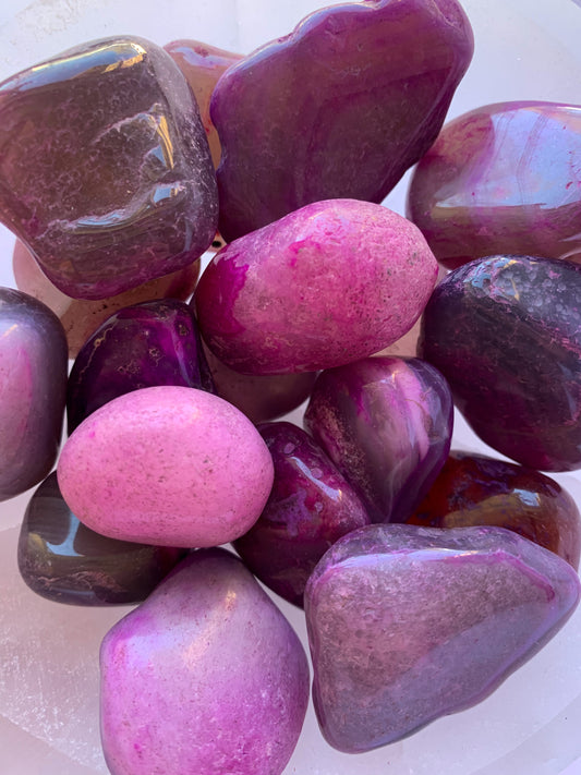 PURPLE PINK AGATE TUMBLED STONE large