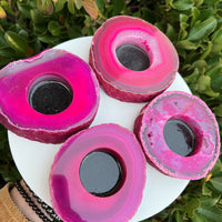 PINK AGATE SLICE CANDLE HOLDER