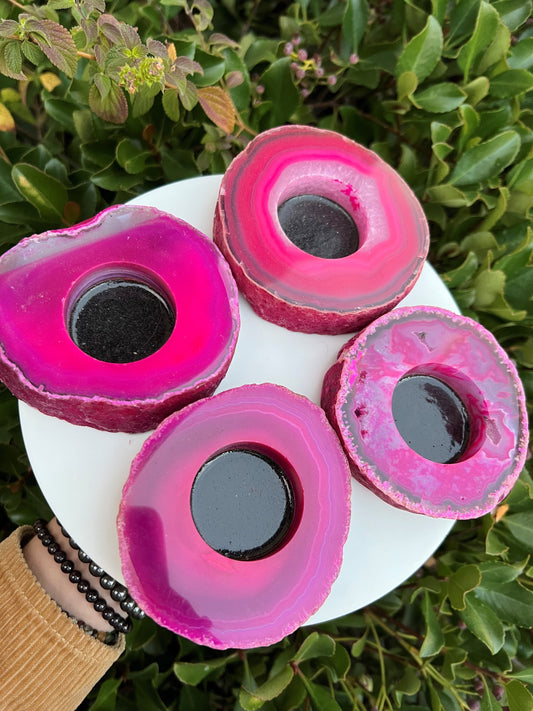 PINK AGATE SLICE CANDLE HOLDER