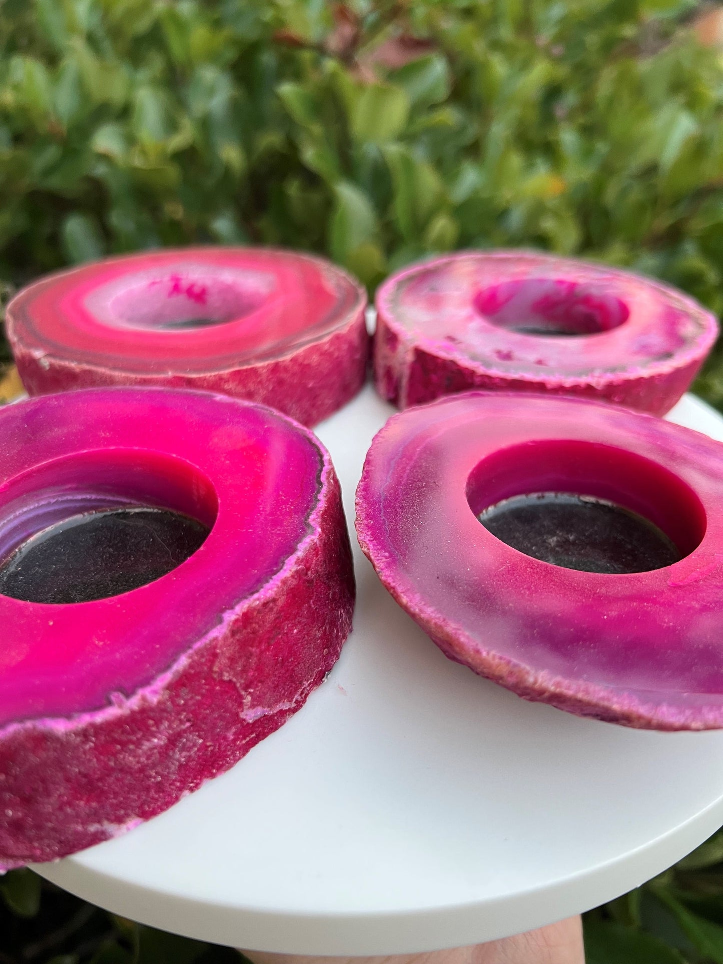 PINK AGATE SLICE CANDLE HOLDER