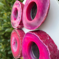 PINK AGATE SLICE CANDLE HOLDER