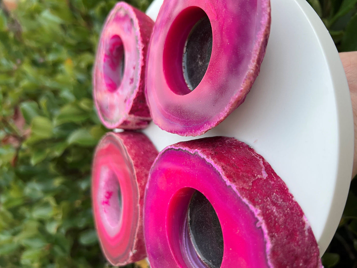 PINK AGATE SLICE CANDLE HOLDER