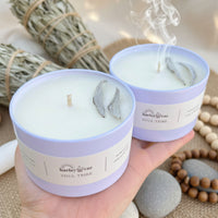 Soul tribe candles with soy wax and braided wicks, in backdrop of Sage.