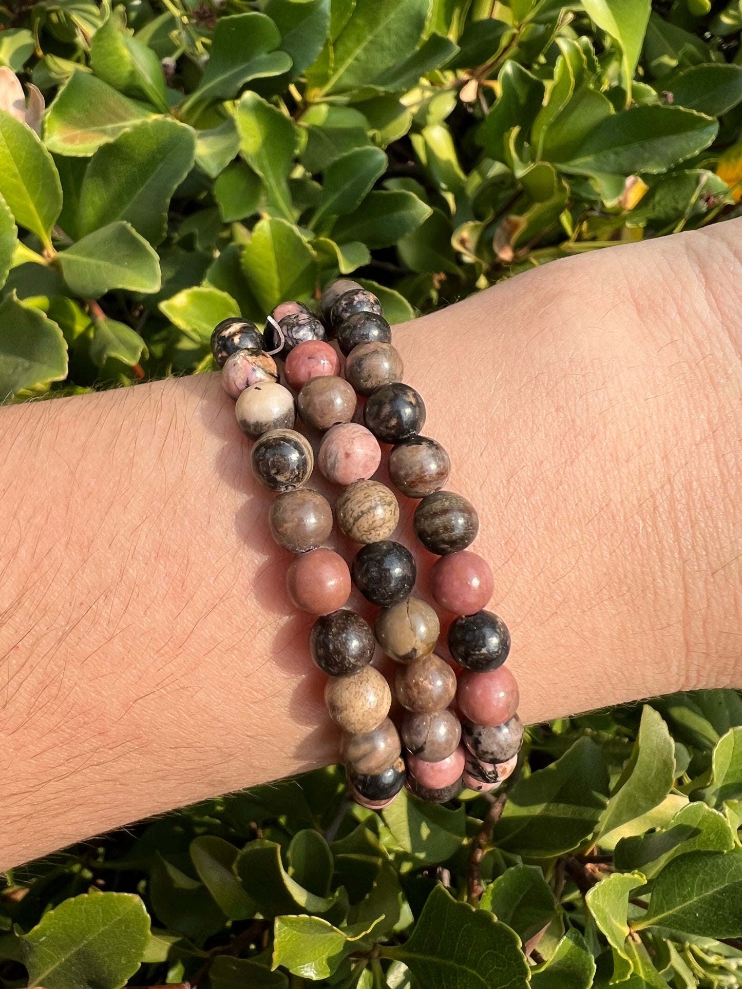 RHODONITE BRACELET BLACK STRIPED