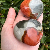 POLYCHROME JASPER HEART SHAPED PALM STONE