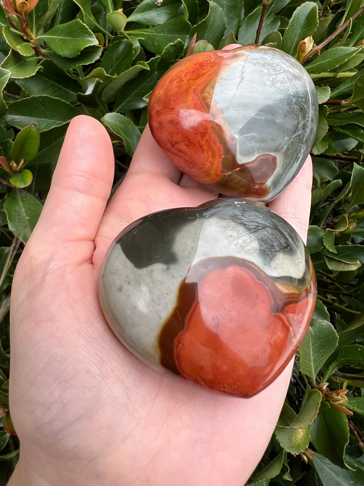 POLYCHROME JASPER HEART SHAPED PALM STONE