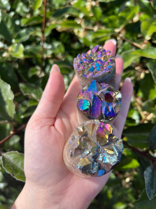 TITANIUM RAINBOW AURA QUARTZ POLISH POINT CYLINDER