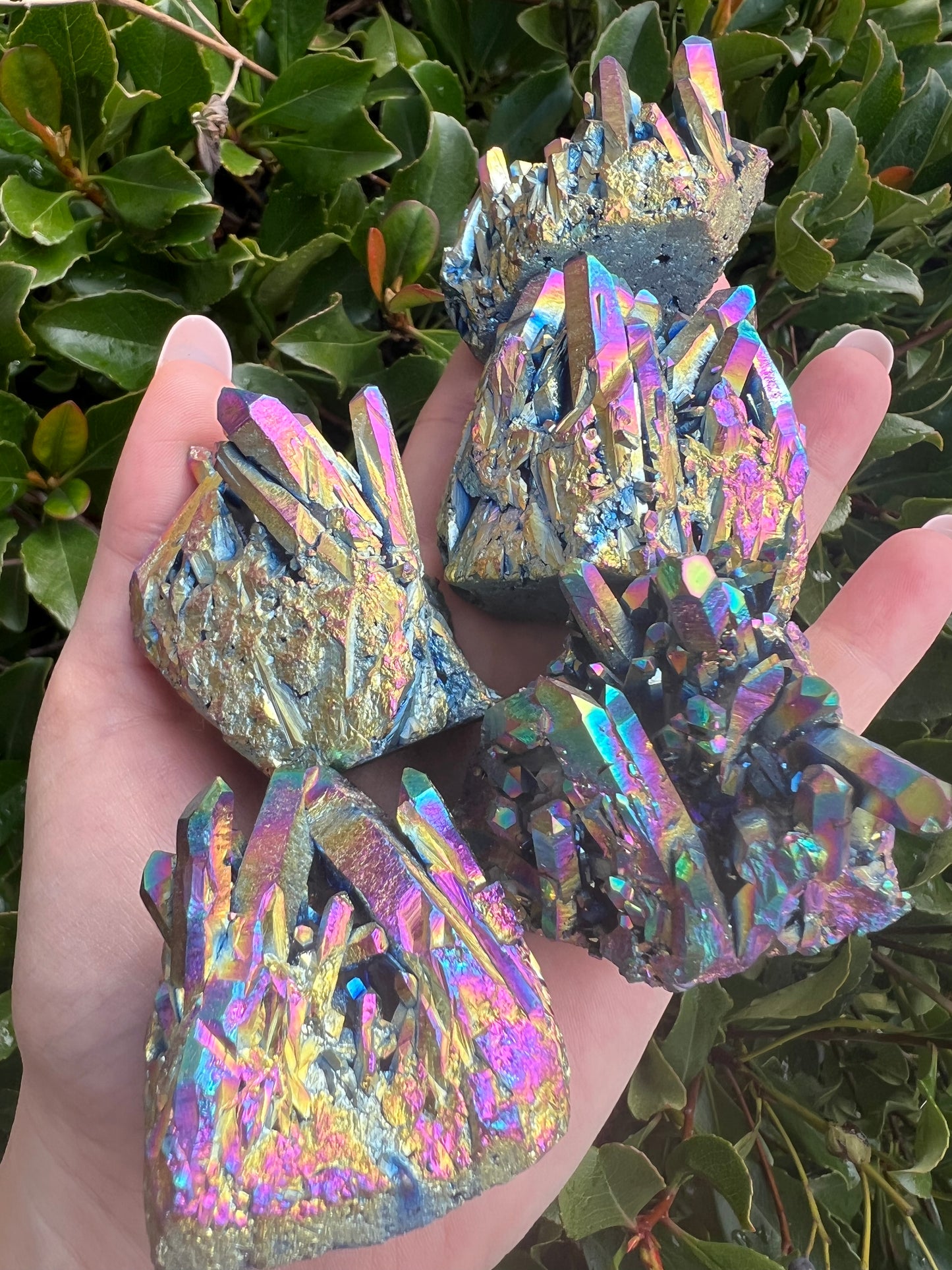 TITANIUM RAINBOW AURA QUARTZ CLUSTER