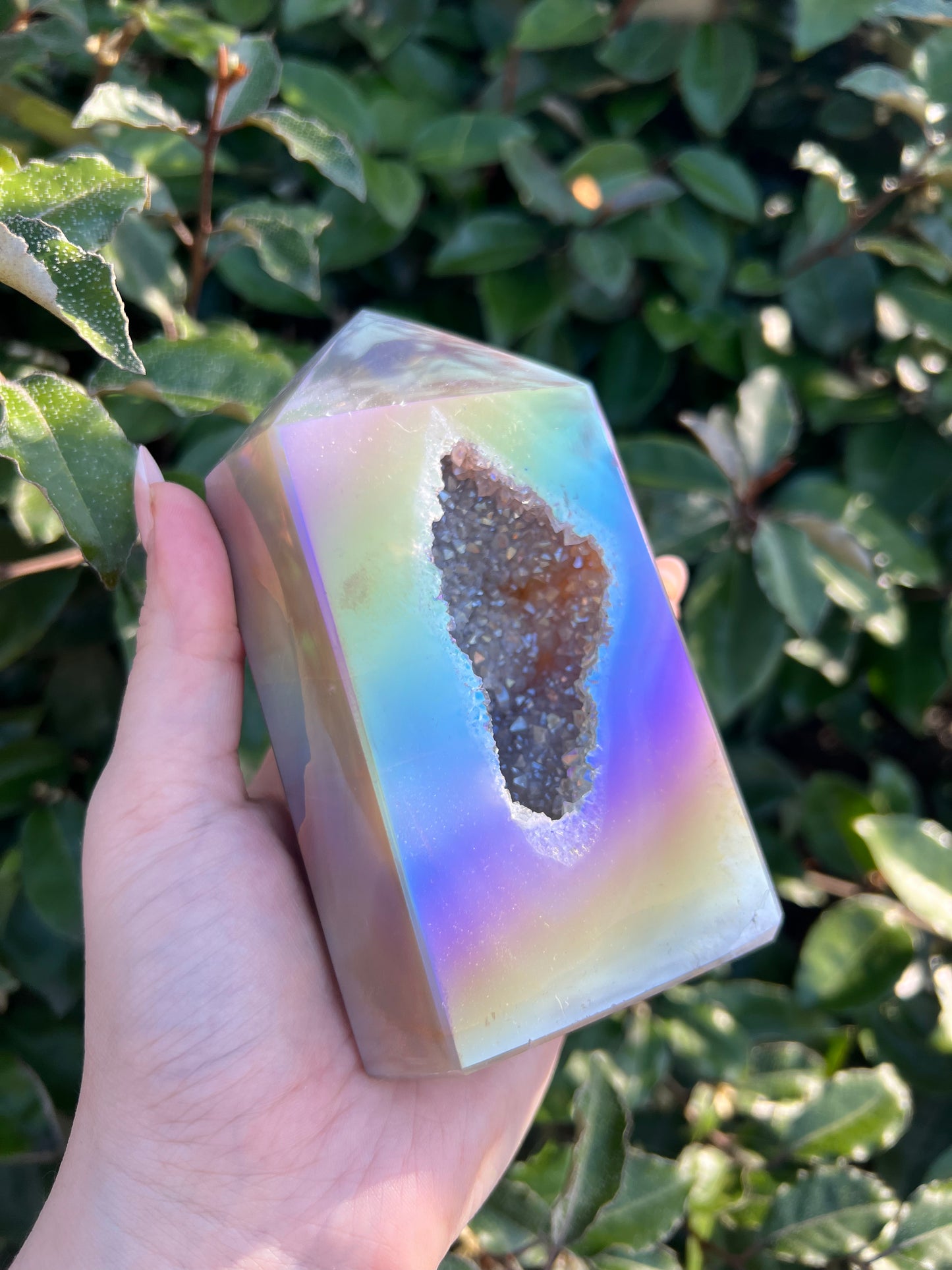 TITANIUM RAINBOW AURA AGATE DRUZY TOWER