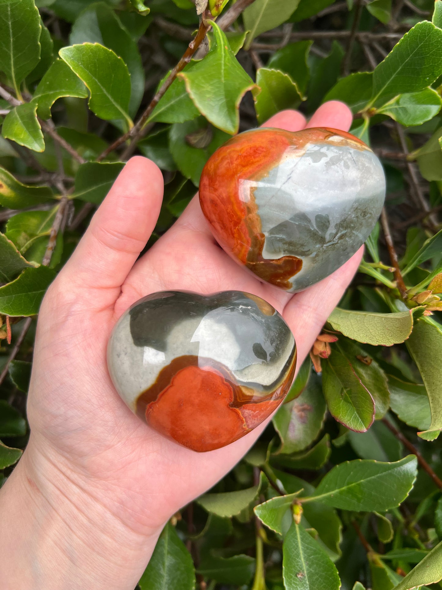 POLYCHROME JASPER HEART SHAPED PALM STONE