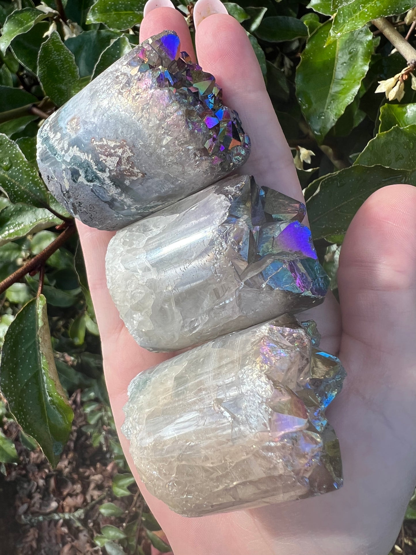 TITANIUM RAINBOW AURA QUARTZ POLISH POINT CYLINDER