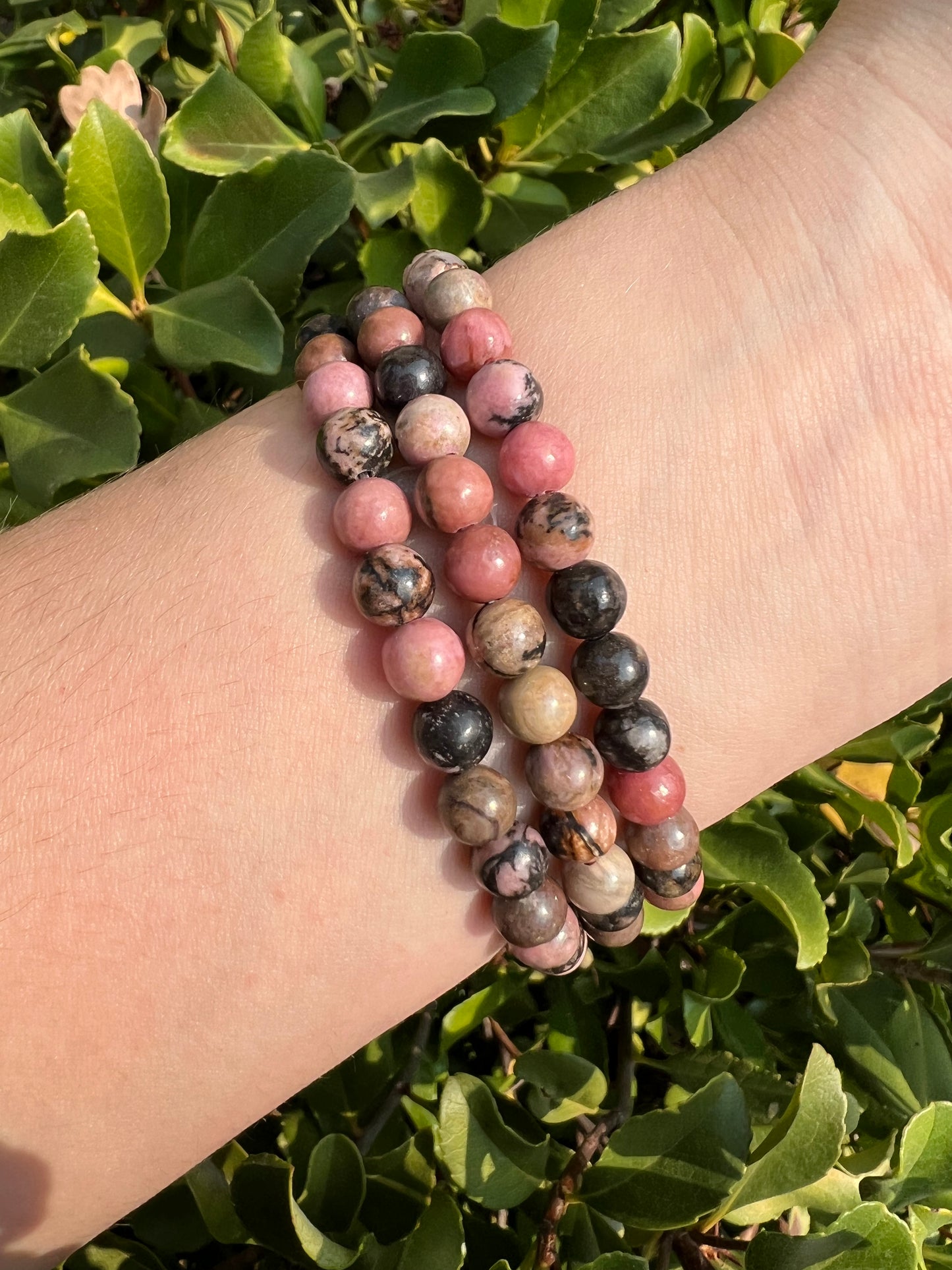 RHODONITE BRACELET BLACK STRIPED