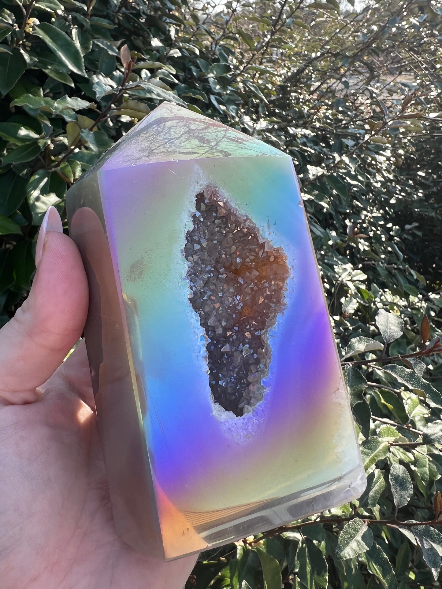 TITANIUM RAINBOW AURA AGATE DRUZY TOWER