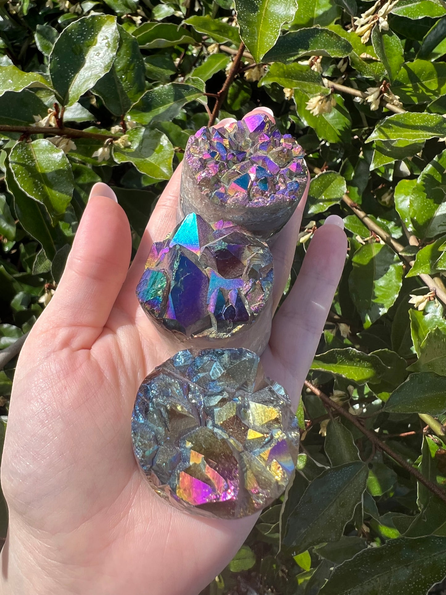 TITANIUM RAINBOW AURA QUARTZ POLISH POINT CYLINDER